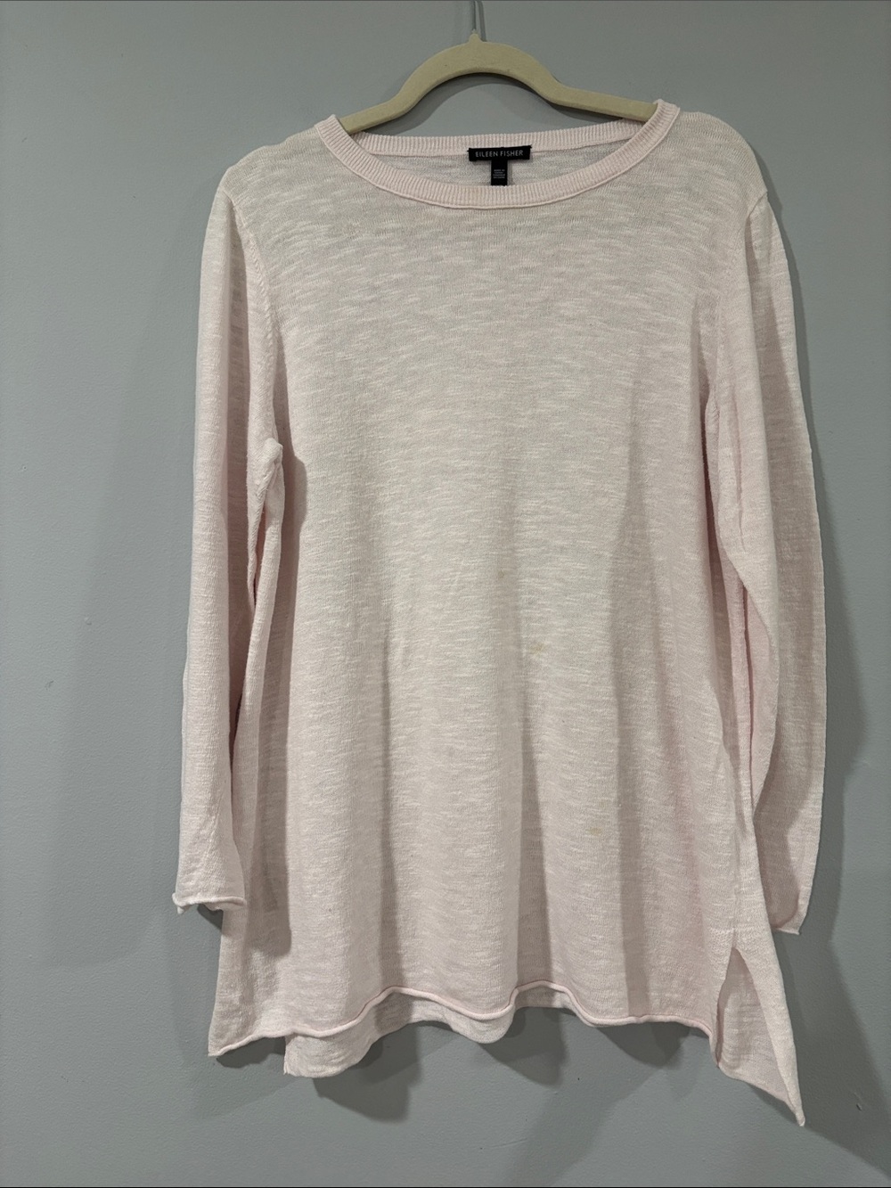 EILEEN FISHER SOFT PINK TOP PULLOVER COTTON LINNEN BLEND LONG SLEEVE SIZE/L